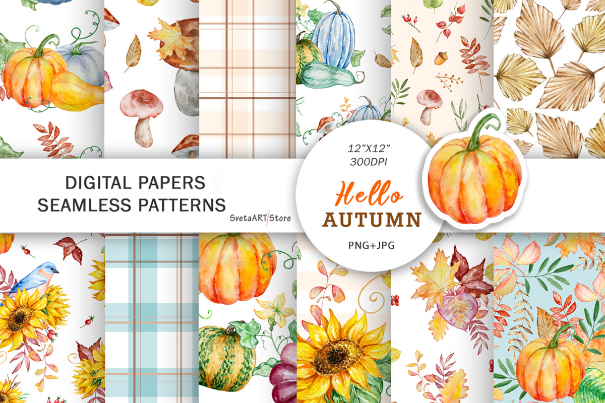Autumn Pumpkins Seamless Patterns, a Pattern Graphic by SvetaArtStore (Photo 1 of 5)