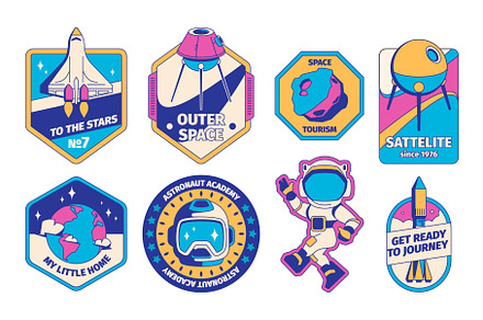 Vintage space and astronaut badges, an Illustration by Frogella