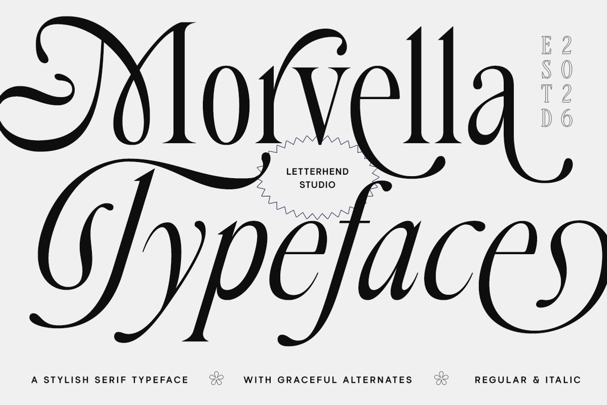 Morvella Stylish Serif, a Serif Font by Letterhend Studio (Photo 1 of 12)