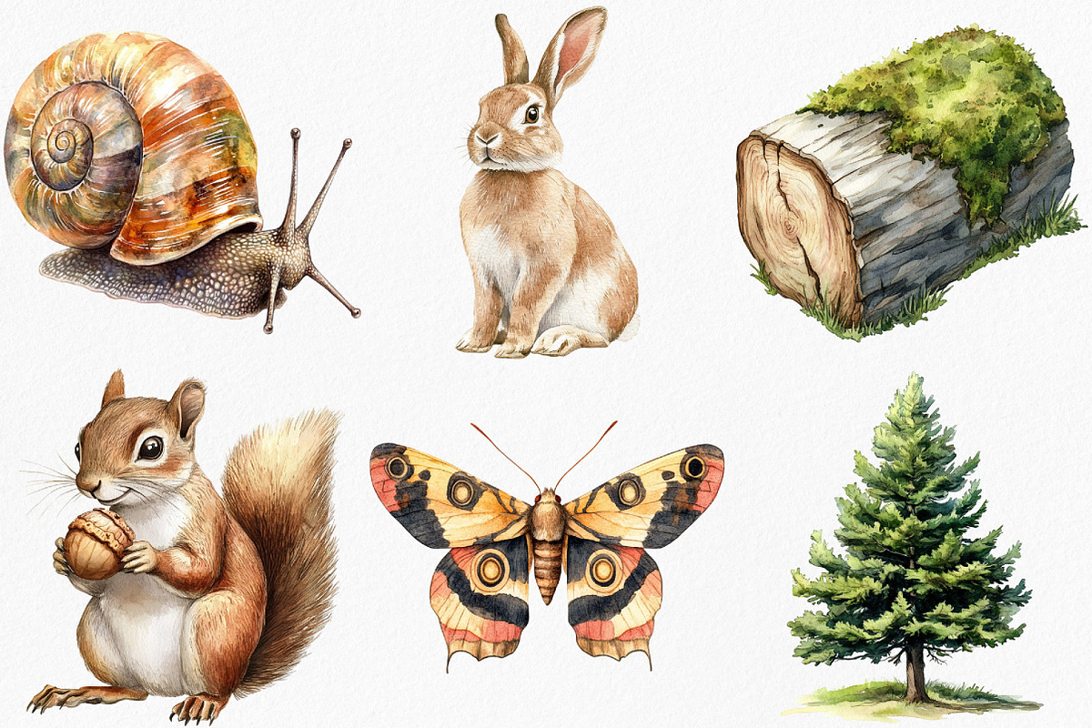 Watercolor Vintage Woodland Clipart, an Illustration by Canvas Craft (Photo 3 of 7)