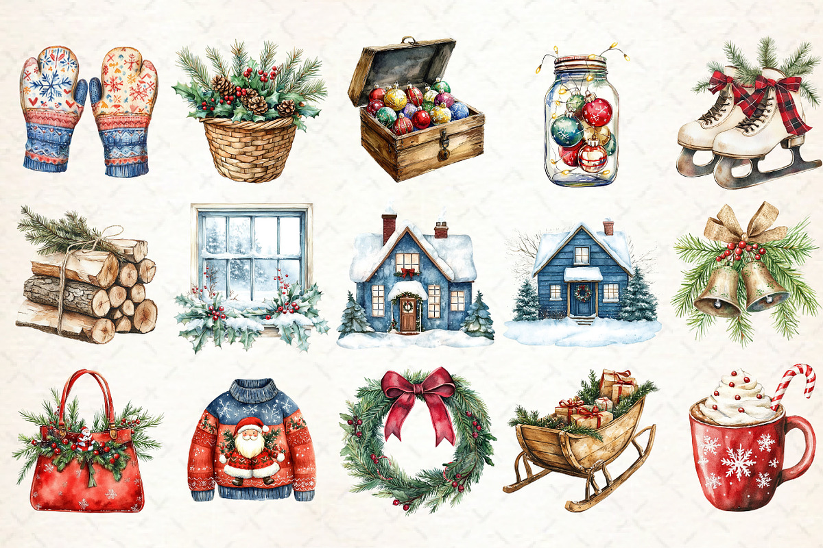Watercolor Christmas Time Clipart, an Illustration by Libby Wishes (Photo 2 of 9)