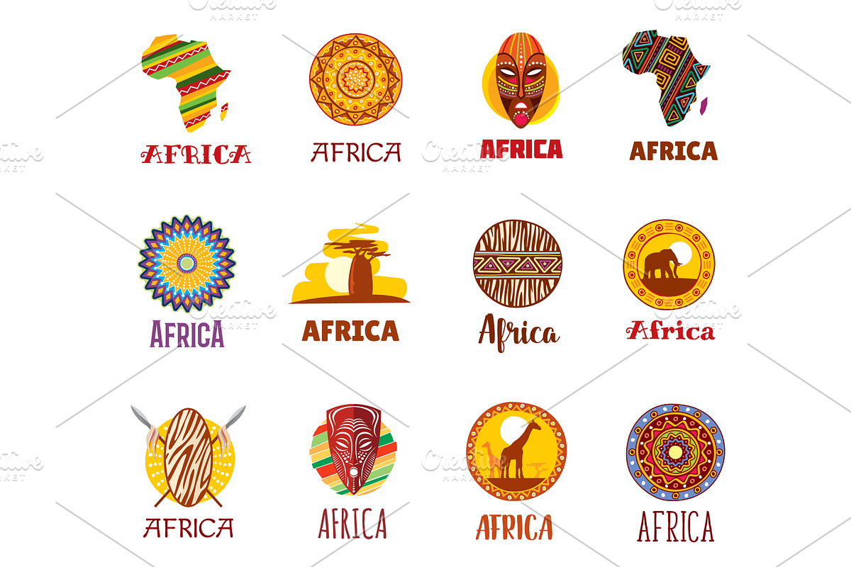 Africa icons, African travel, an Illustration by Vector Tradition