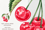 Cherry Watercolor Clipart, an Illustration by BarvArt (Thumbnail 2 of 5)