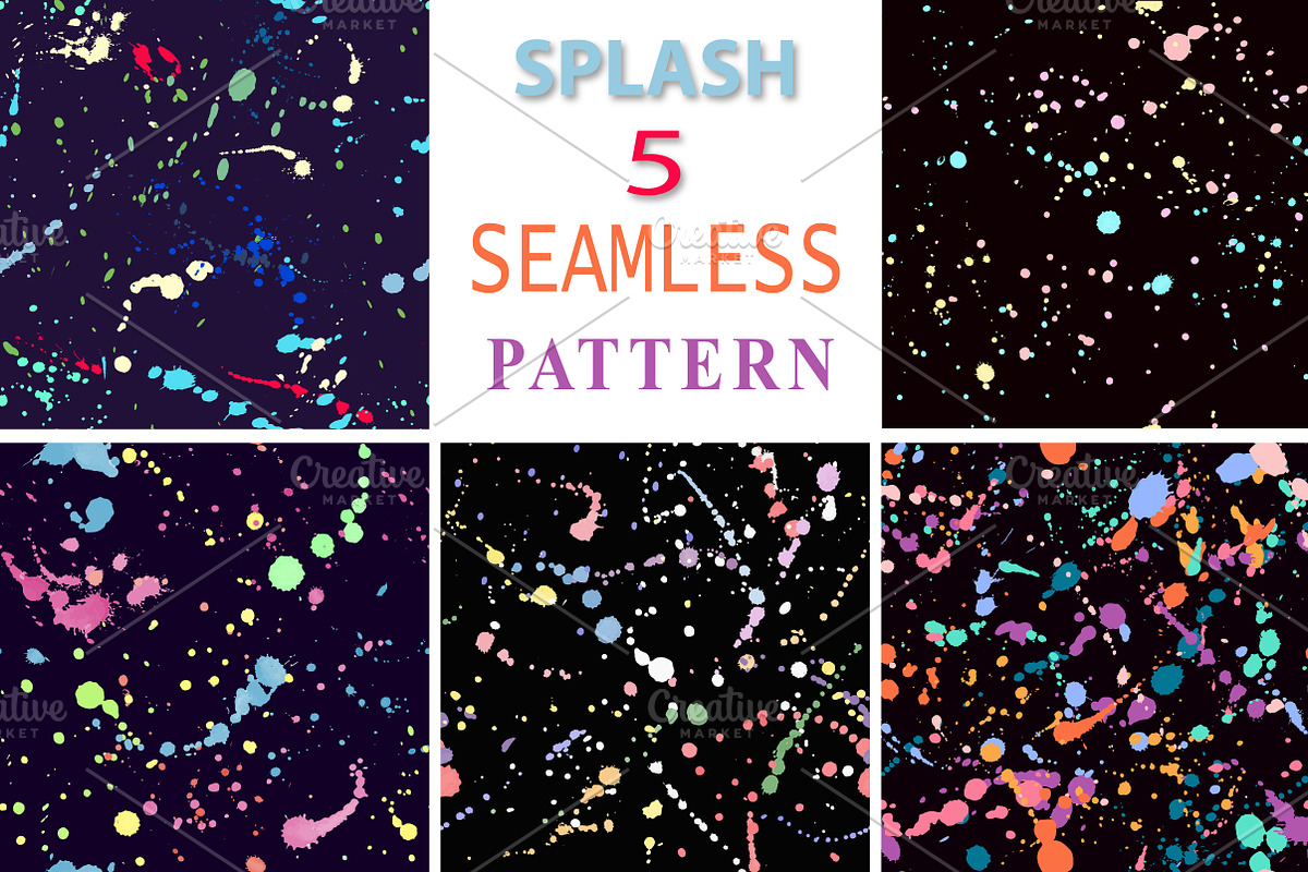5 vector splatter seamless patterns, a Pattern Graphic by Asyndrom