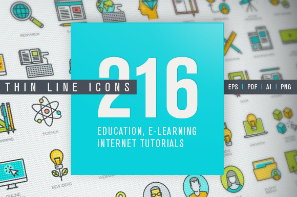 Thin Line Icons For Online Education
