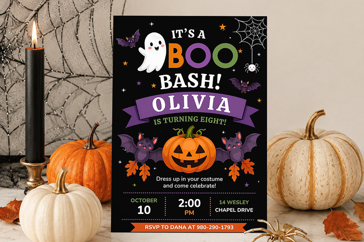 Cute Halloween Birthday Party Invite, an Invitation Template by Arslan (Photo 1 of 5)