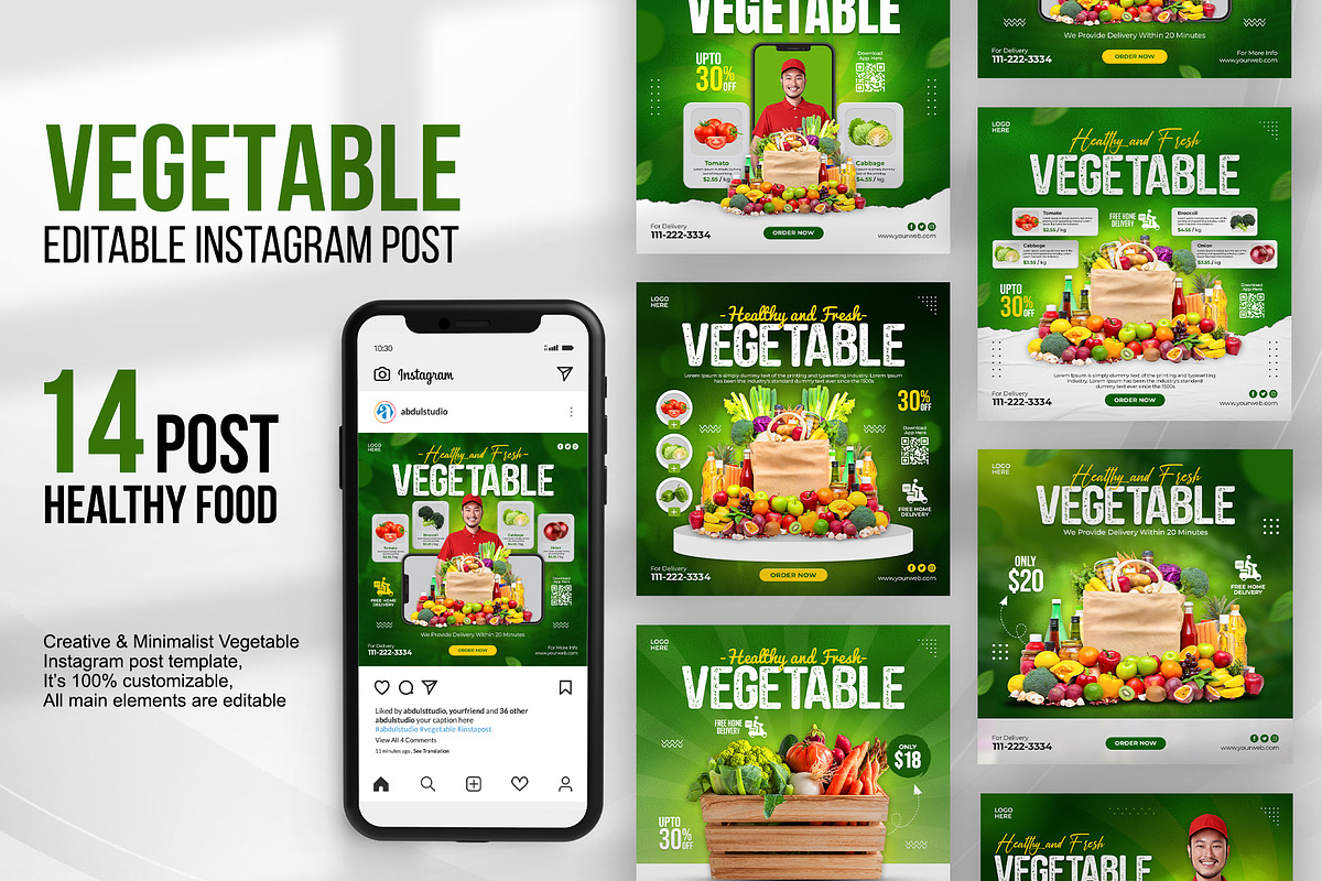 Vegetable Instagram Post Template, a Social Media Template by Abdul Studio (Photo 1 of 4)
