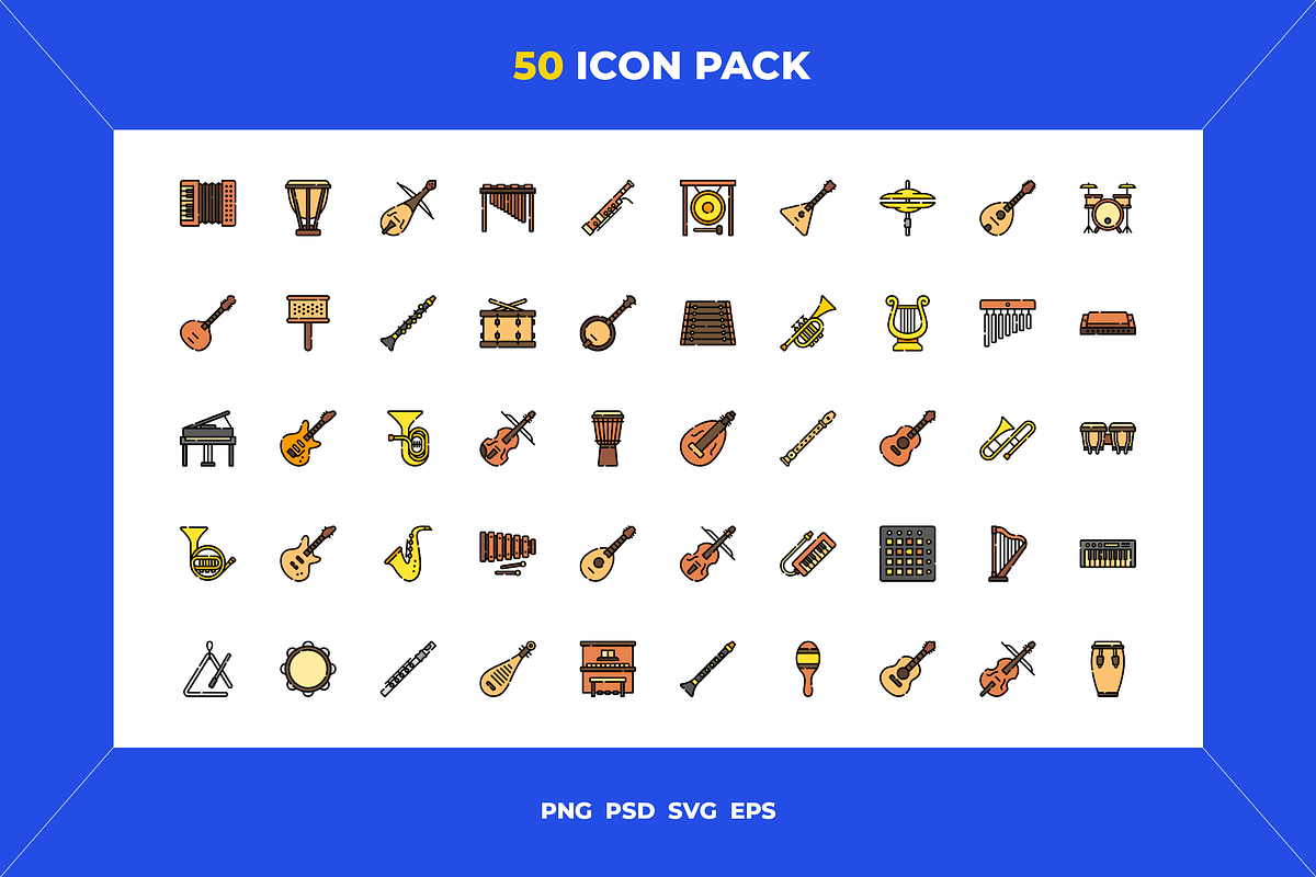 50 Music instruments icons, a Solid Icon by Wencory (Photo 1 of 2)