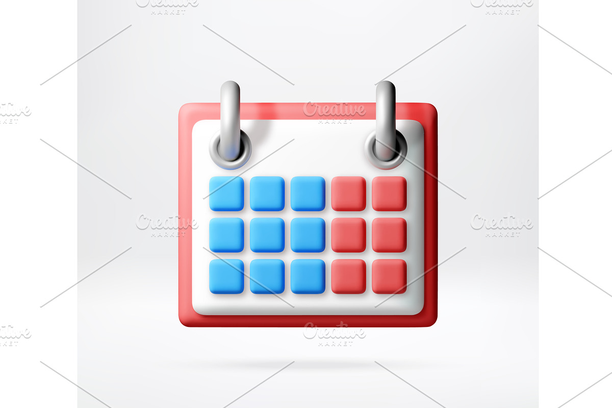 3D calendar icon. Red and blue, an Object Illustration by Abscent