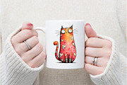 Quirky Valentine Cats Clipart, an Illustration by Watercolor design (Thumbnail 7 of 9)