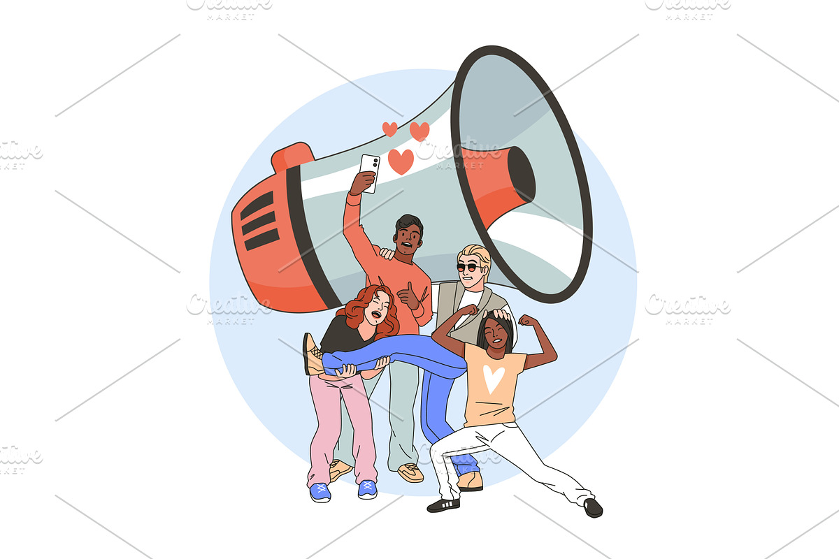 Online broadcast. Video blog, group, a Person Illustration by YummyBuum