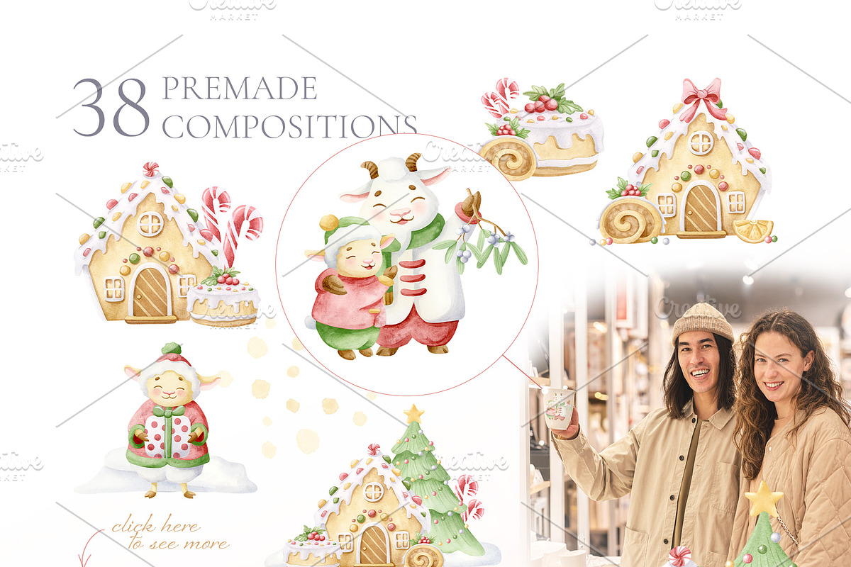 Family Christmas Watercolors Cartoon, a Seasonal Illustration by Elena Malgina Clipart (Photo 5 of 20)