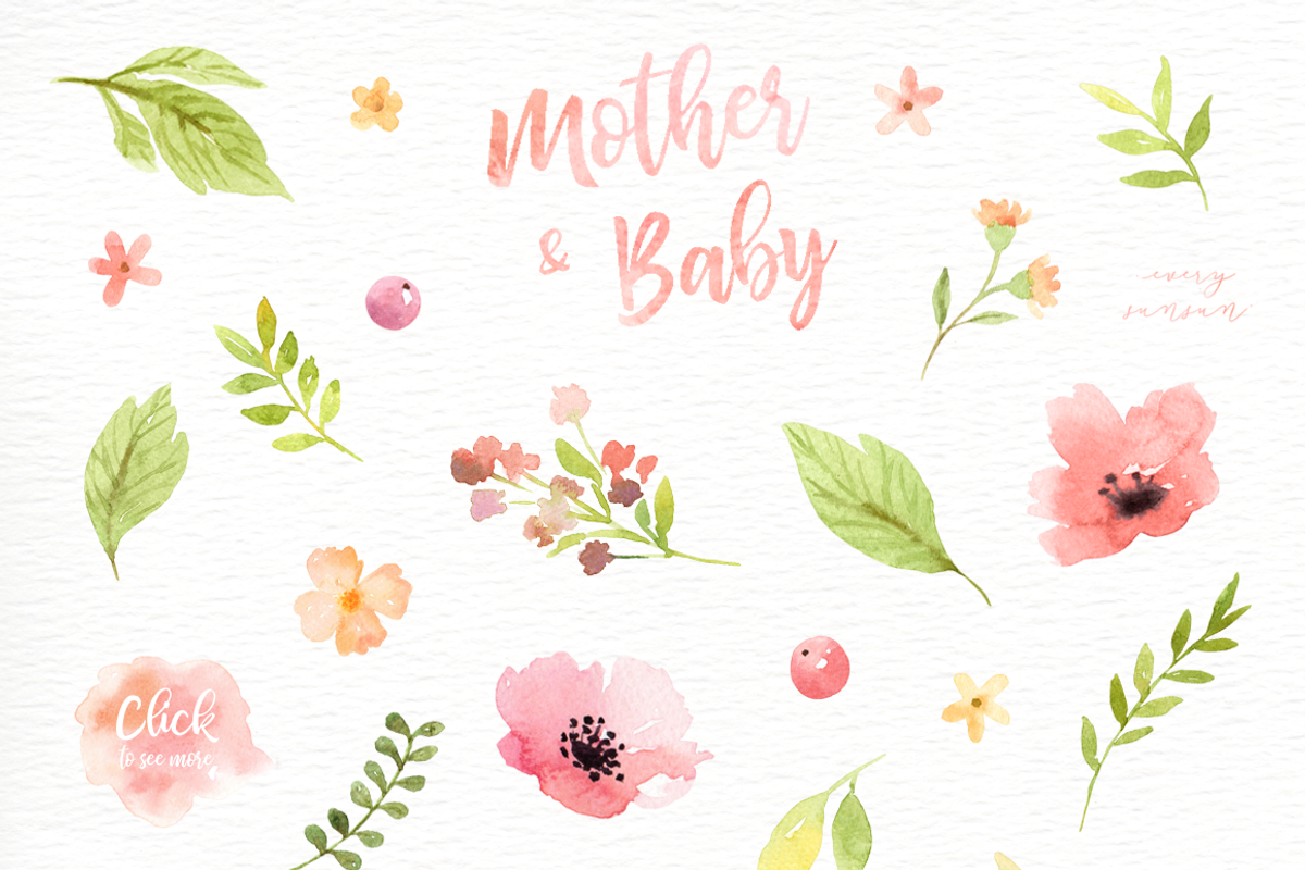 Mother & Baby Watercolor Clipart, an Animal Illustration by everysunsun (Photo 3 of 4)