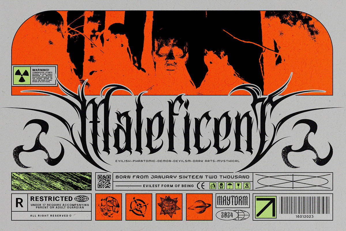 Maytorm Modern Metal Typeface, a Blackletter Font by alit design (Photo 6 of 20)