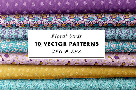 Floral Birds 10 Vector Patterns