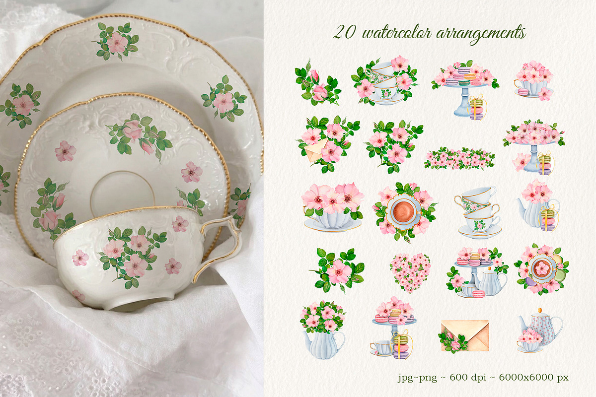 Rococo Wild Rose|Watercolor Tea Time, an Object Illustration by SunnJaneArt (Photo 3 of 11)
