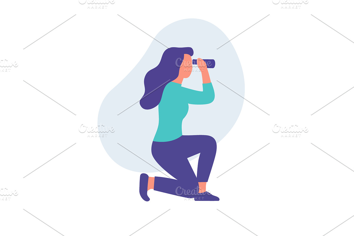 Woman kneeling and looking through, an Object Illustration by GraphiShop