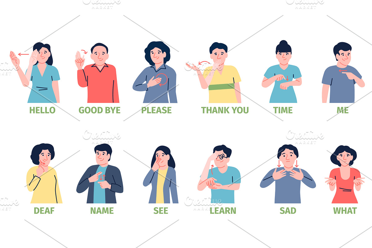 Sign language. Deaf mute people, an Object Illustration by LadadikArt