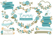 Vintage Blue Floral Heart Clipart, an Illustration by Amanda Ilkov (Thumbnail 1 of 5)