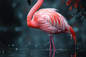 Elegant pink flamingo standing in tranquil reflective water with, an Animal Photo by José Manuel Gelpi