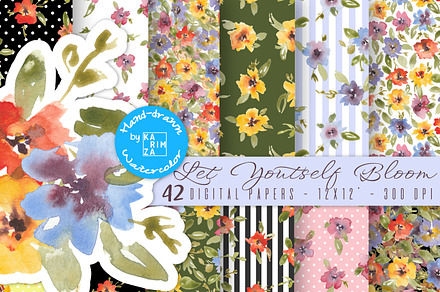 Watercolor Floral Digital Paper Pack