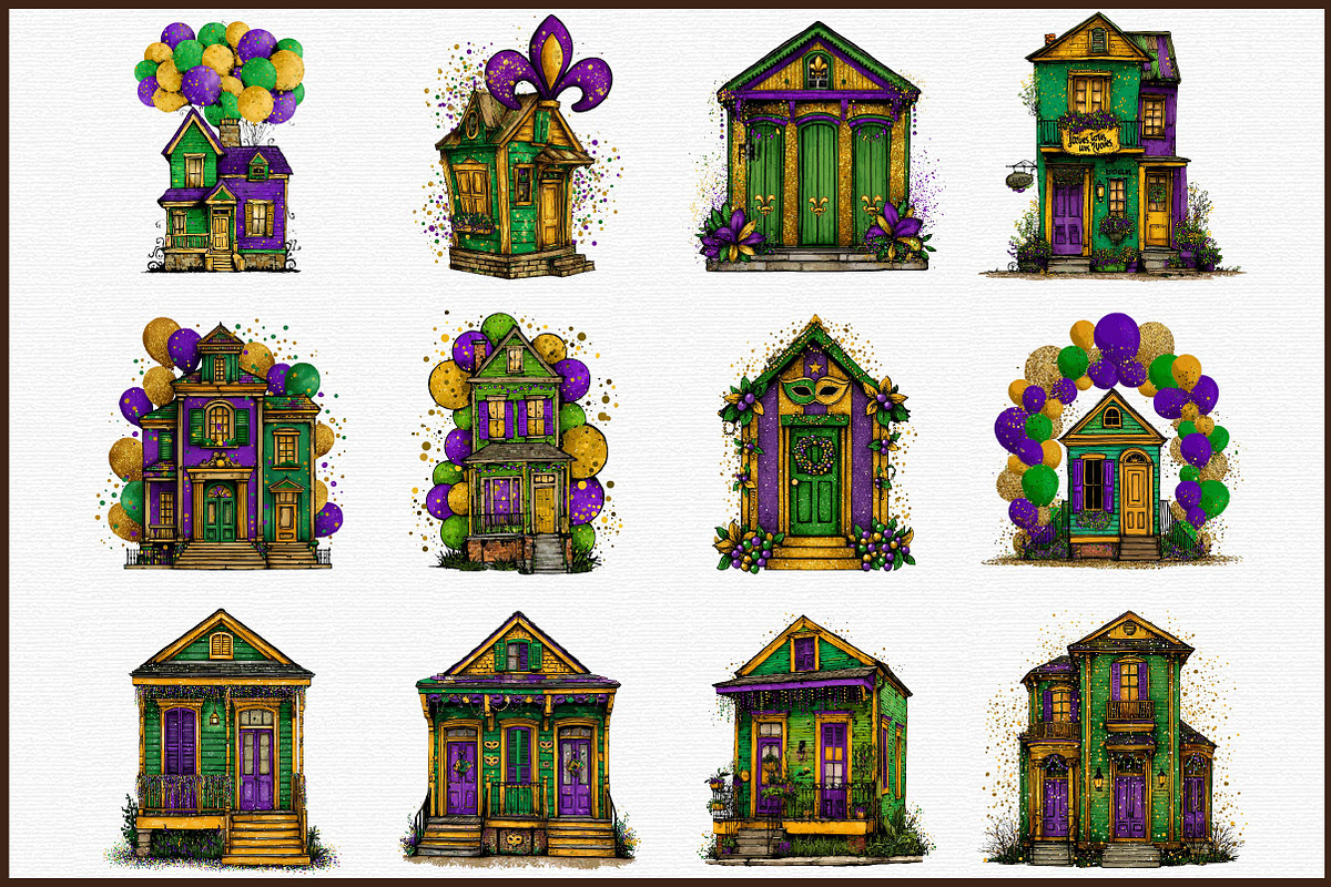 Watercolor Mardi Gras House Clipart, an Illustration by Sublimation Artist (Photo 3 of 6)
