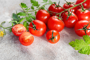 Fresh ripe red cherry tomatoes on vine producing healthy vegetab, a Food & Drink Photo by Olena Rudo