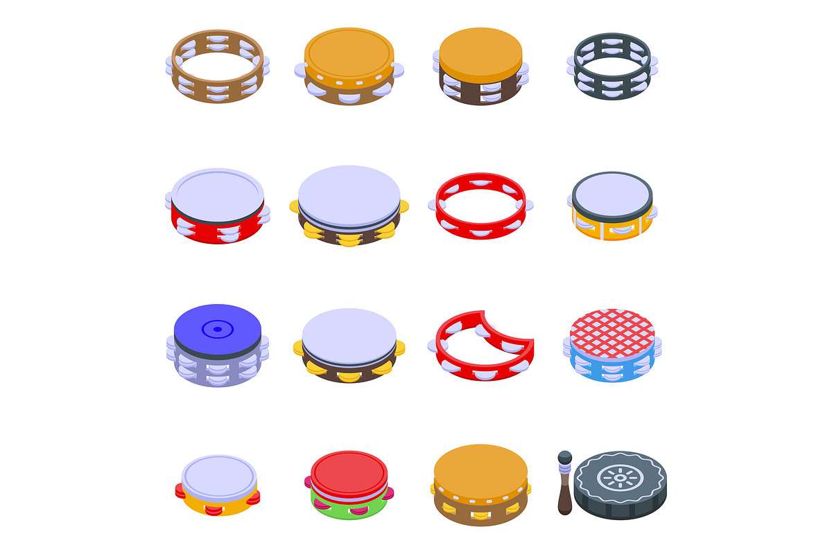 Tambourine icons set, an Education Illustration by Ylivdesign