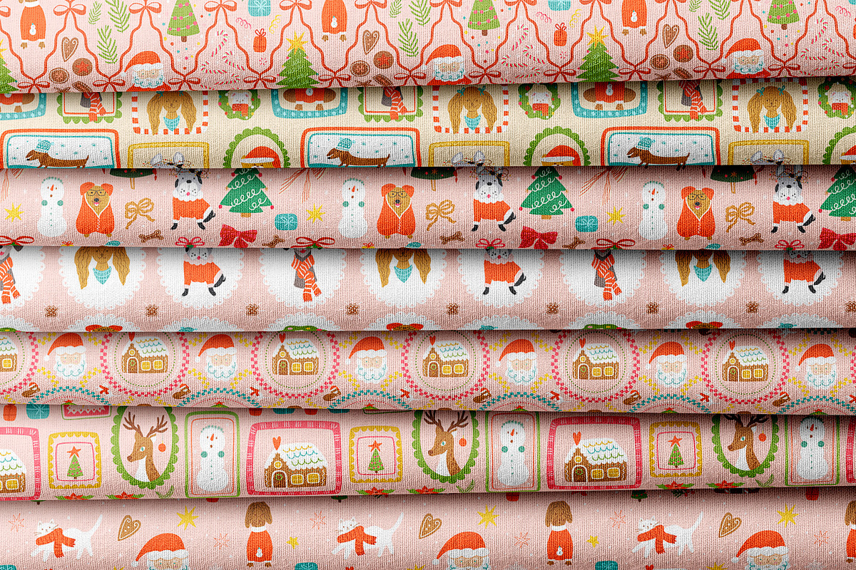 Pink Christmas dogs & bows, a Pattern Graphic by Tani Kuzminka (Photo 2 of 15)