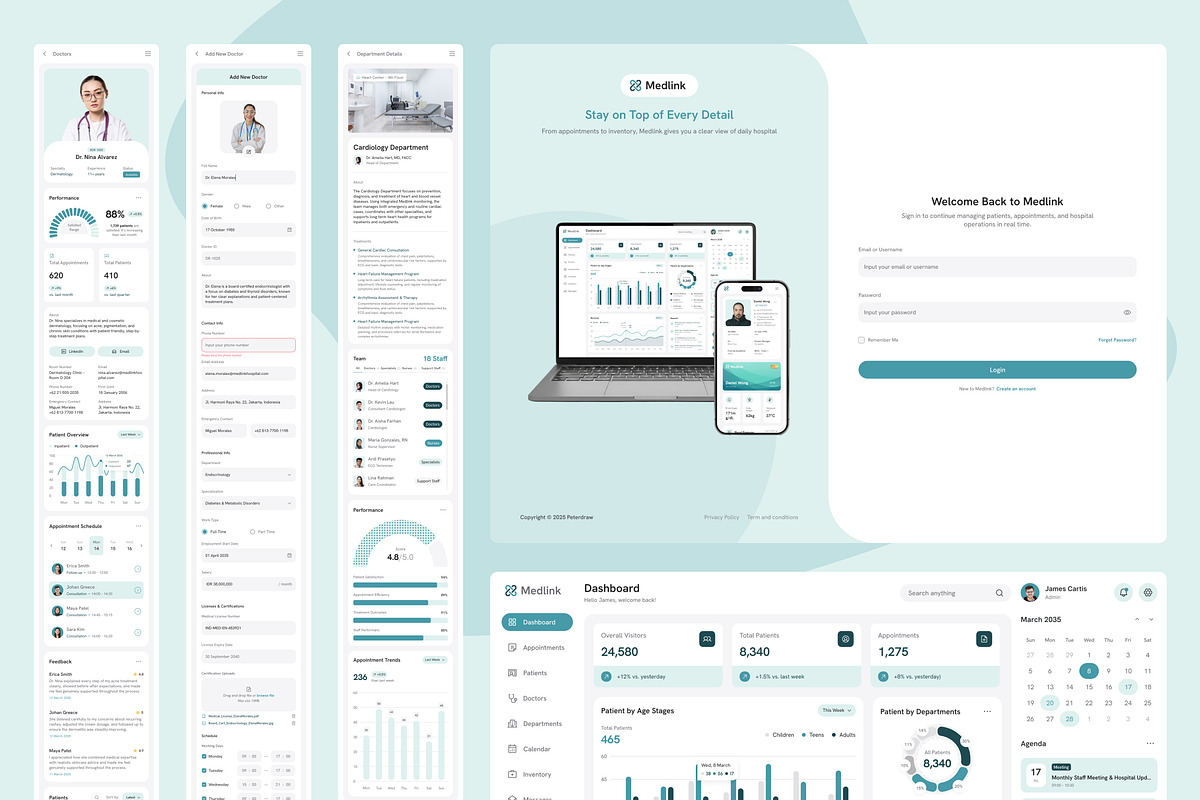 Hospital Management Dashboard UI, an UI Kit Template by peterdraw (Photo 7 of 7)