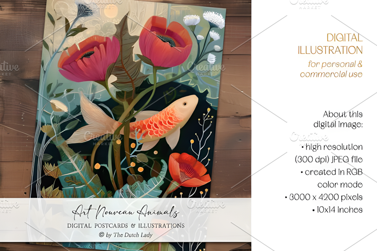 Art Nouveau Animals Illustrations, a Background Graphic by Design Station (Photo 3 of 5)