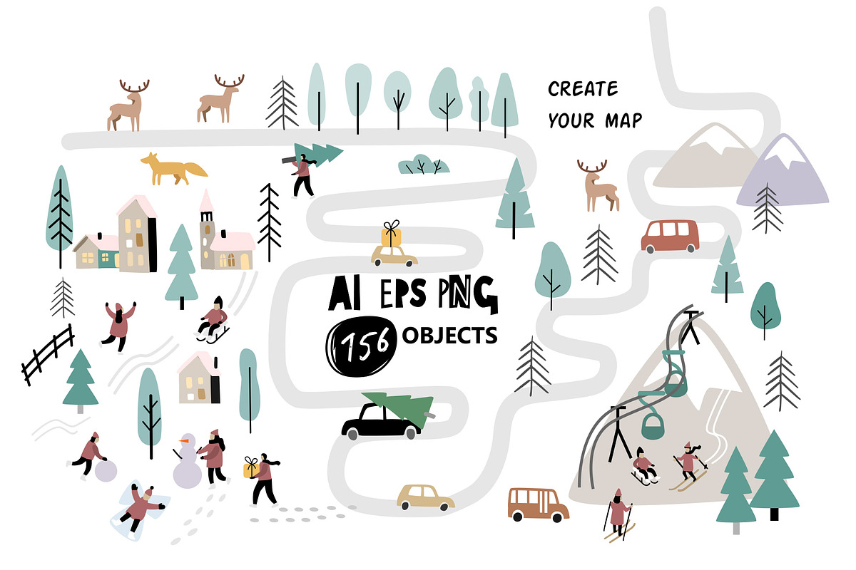Christmas in big city. Vector maps., an Illustration by bioraven (Photo 2 of 12)
