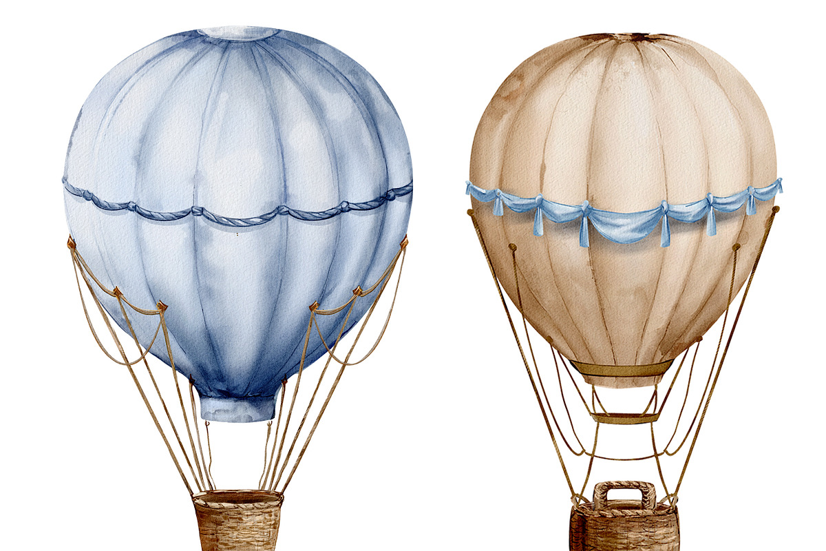 Hot air balloons watercolor clipart, an Object Illustration by Pattern + watercolor (Photo 5 of 5)