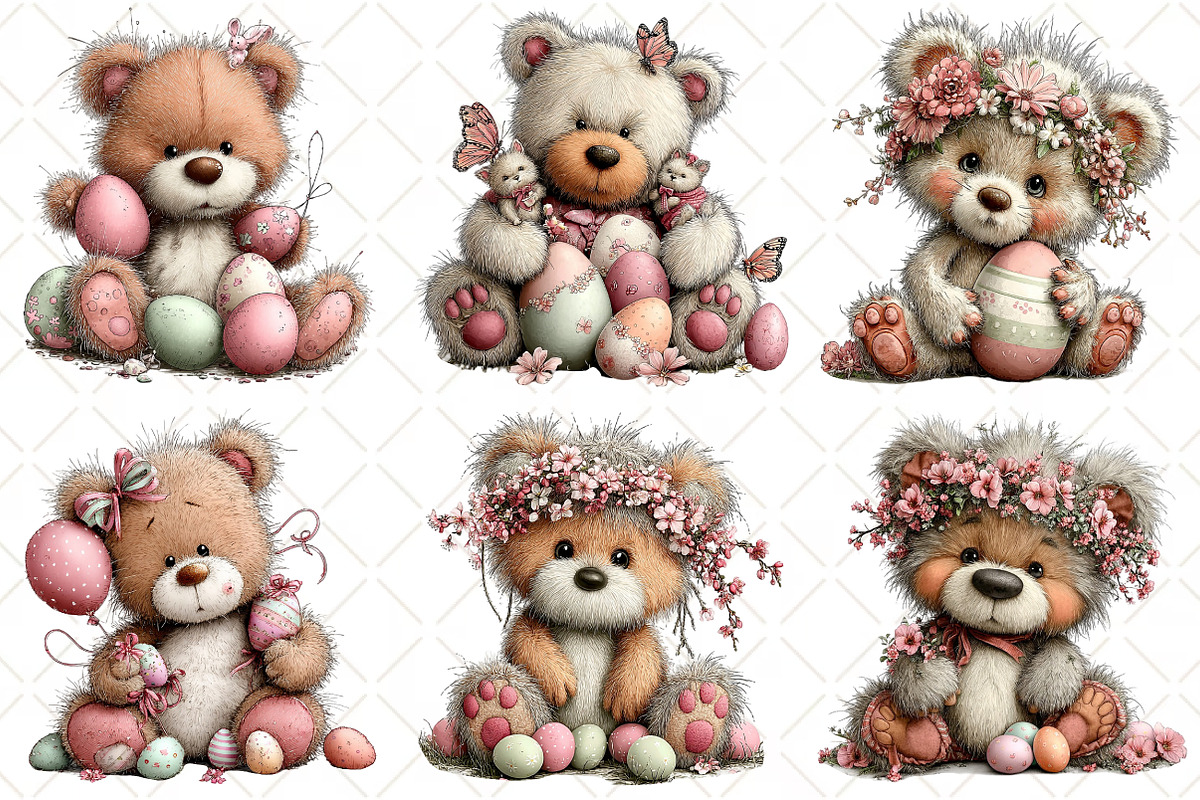 Whimsical Easter Teddy Bear Clipart, an Illustration by Black Bird Studio (Photo 6 of 6)