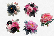Black Pink and Silver Floral Clipart, an Illustration by Designworld (Thumbnail 5 of 6)