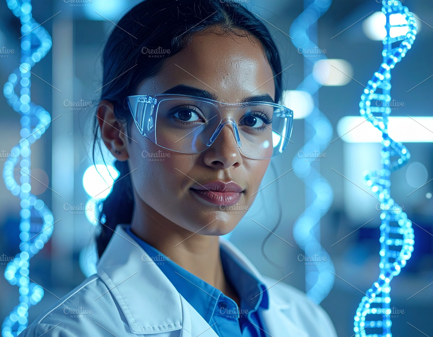 Young female scientist in a futuristic lab, a Person Photo by DanFLCreativo