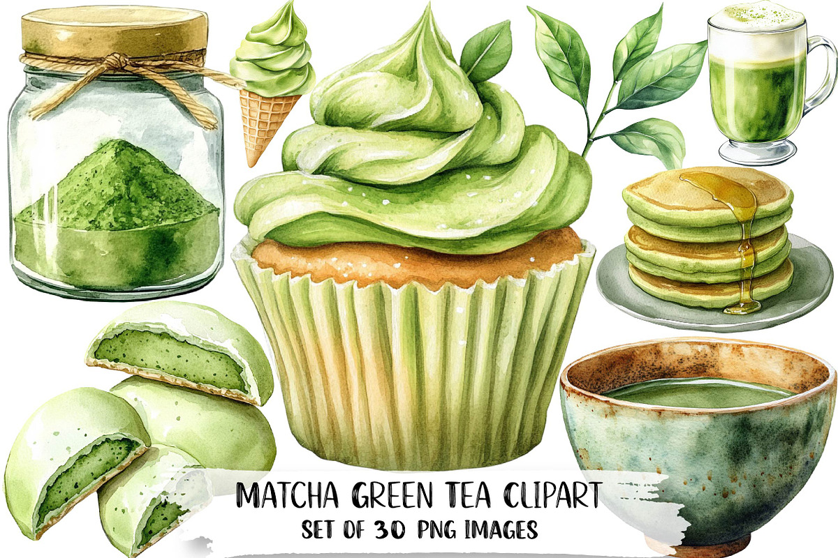 Watercolor Matcha Green Tea Clipart, an Illustration by DreamPrint404 (Photo 1 of 6)