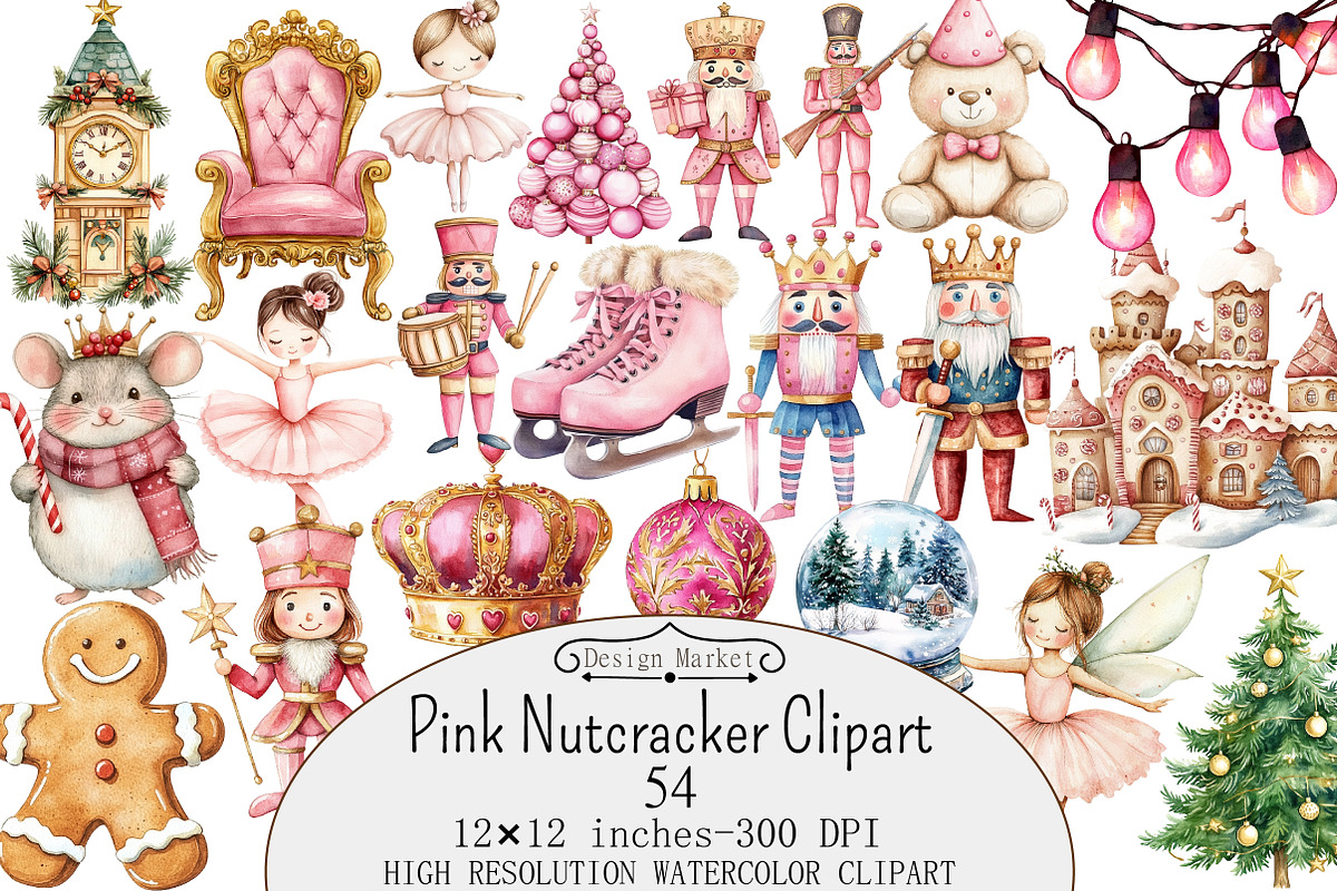 Watercolor Pink Nutcracker Clipart, a Seasonal Illustration by Design Market (Photo 1 of 5)