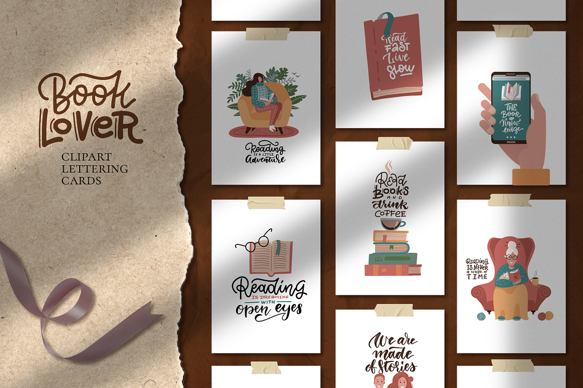 Reading lover - clipart & lettering, an Education Illustration by Lana Sham (Photo 1 of 8)