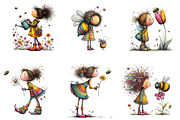 Quirky Bee and girl Clipart, an Illustration by CreationArt (Thumbnail 4 of 5)