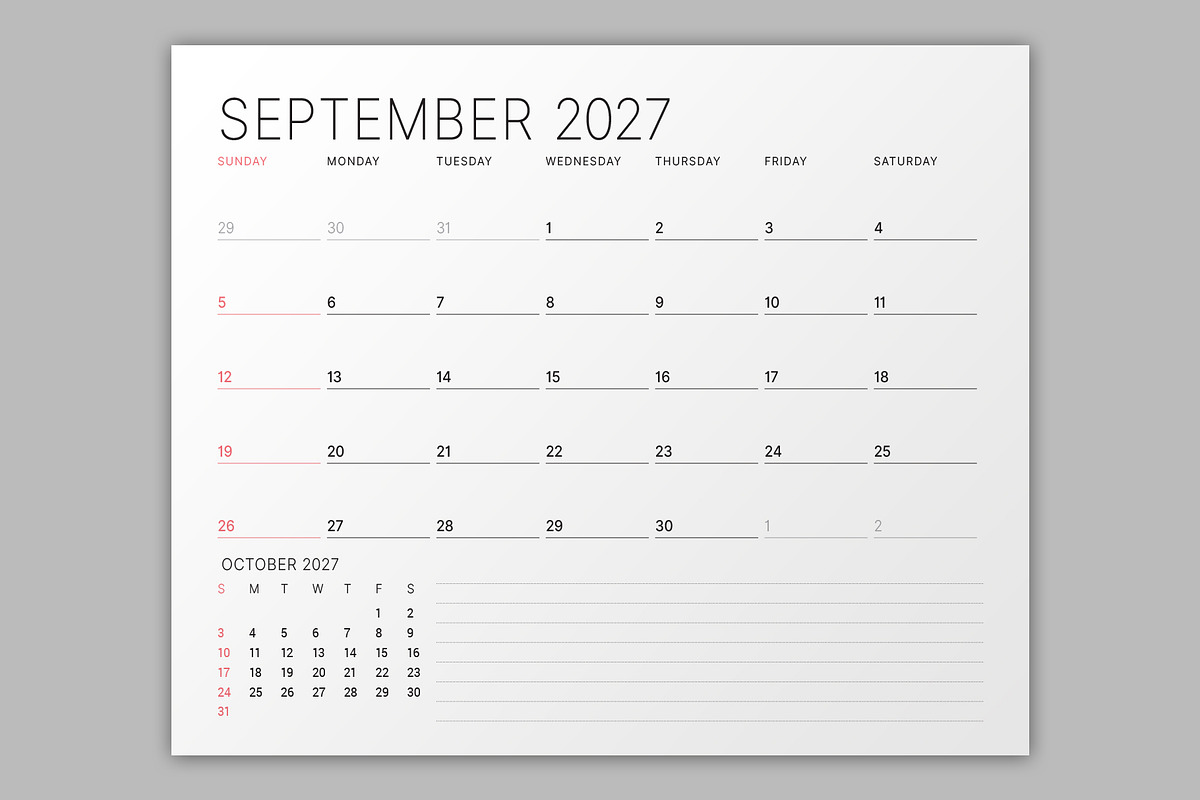 Minimalist Calendar 2027 (MP048-27S), a Stationery Template by mikhailmorosin (Photo 4 of 6)