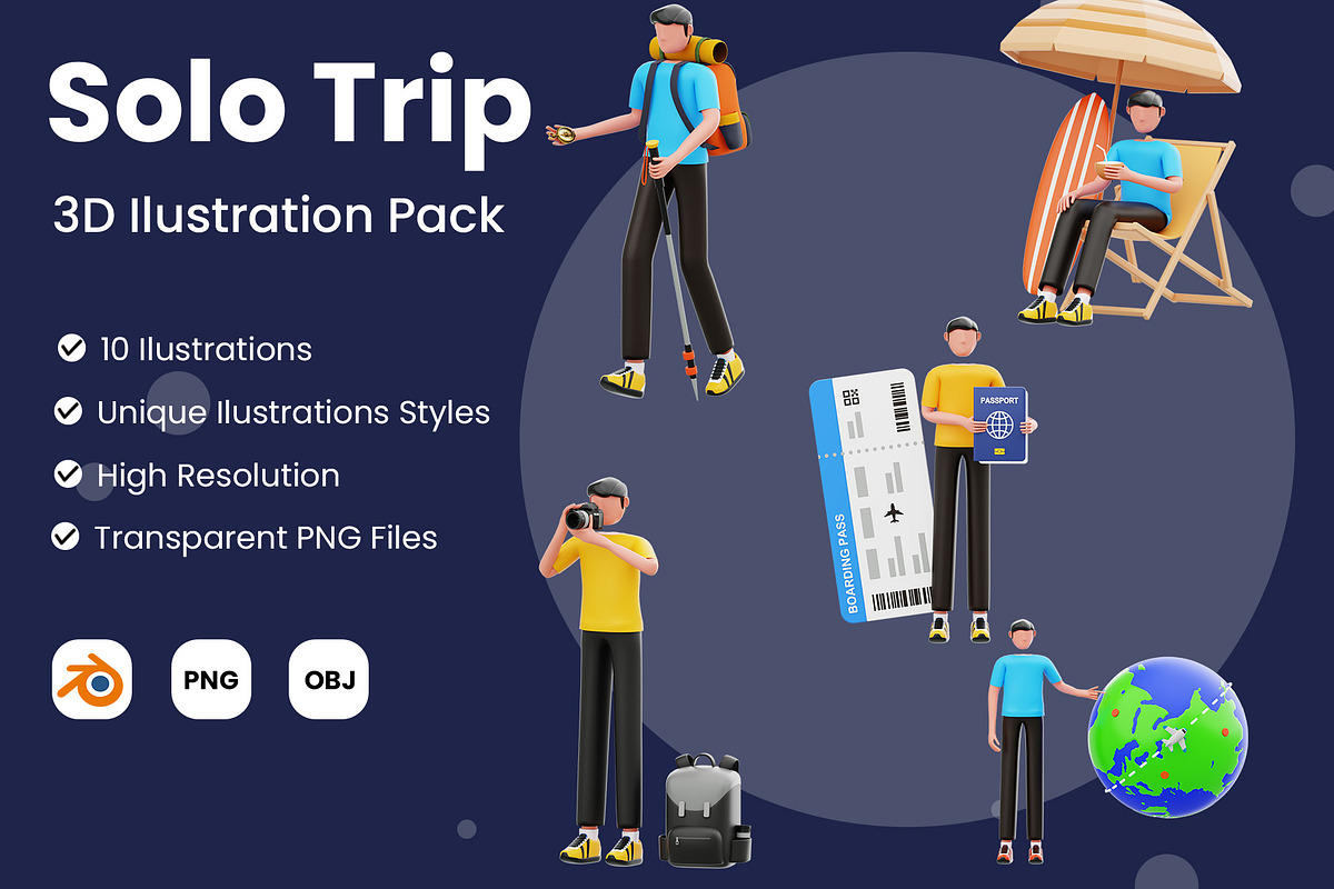 Solo Trip 3D Illustration Pack, a Person Illustration by novia99design (Photo 1 of 6)