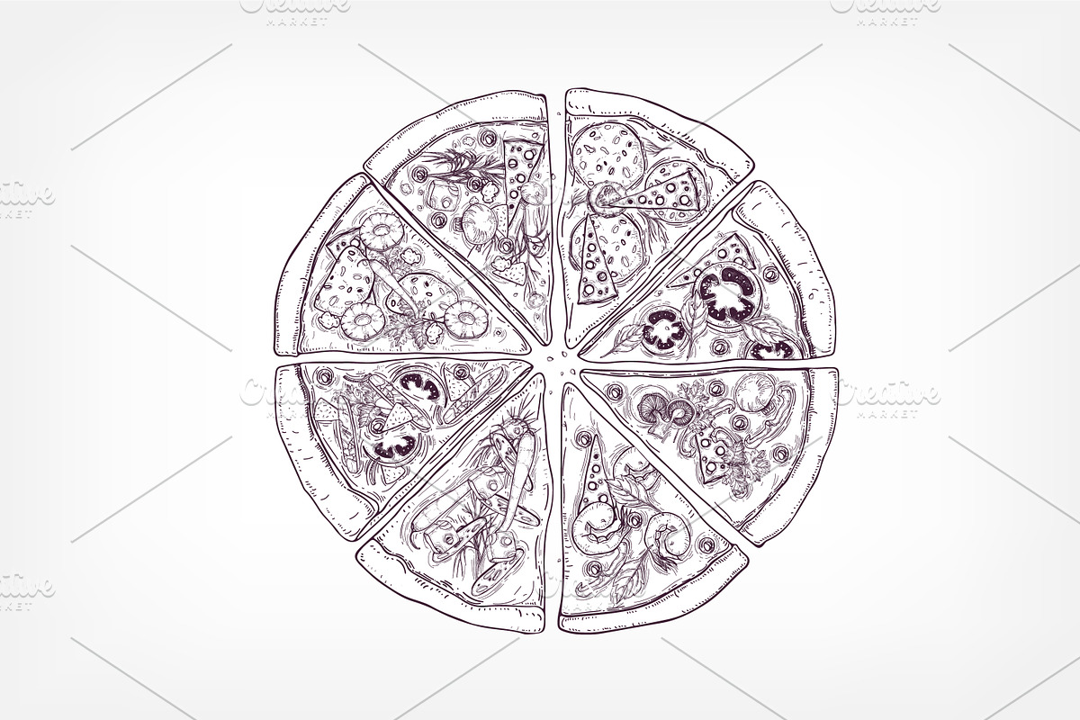 Slices of different pizza types, a Food Illustration by Good Studio (Photo 4 of 19)
