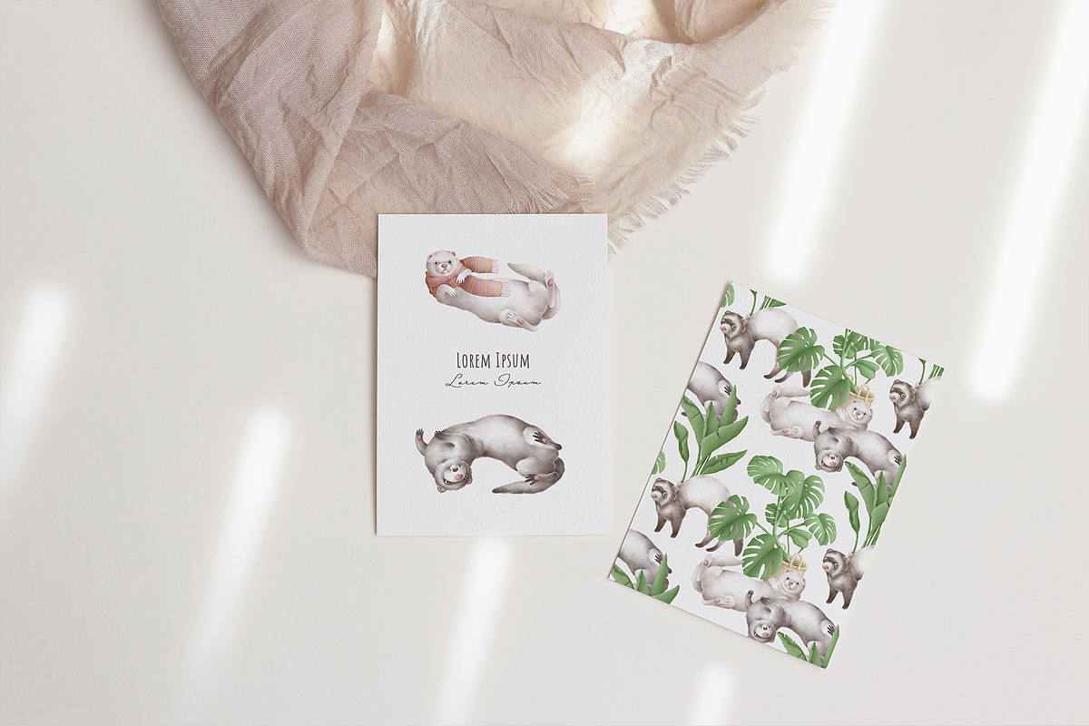 Cute Ferrets+patterns, an Animal Illustration by TheCuteShop (Photo 7 of 8)