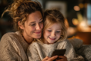 Mother and daughter snuggling lookin, a Photo by Pixeness Studio