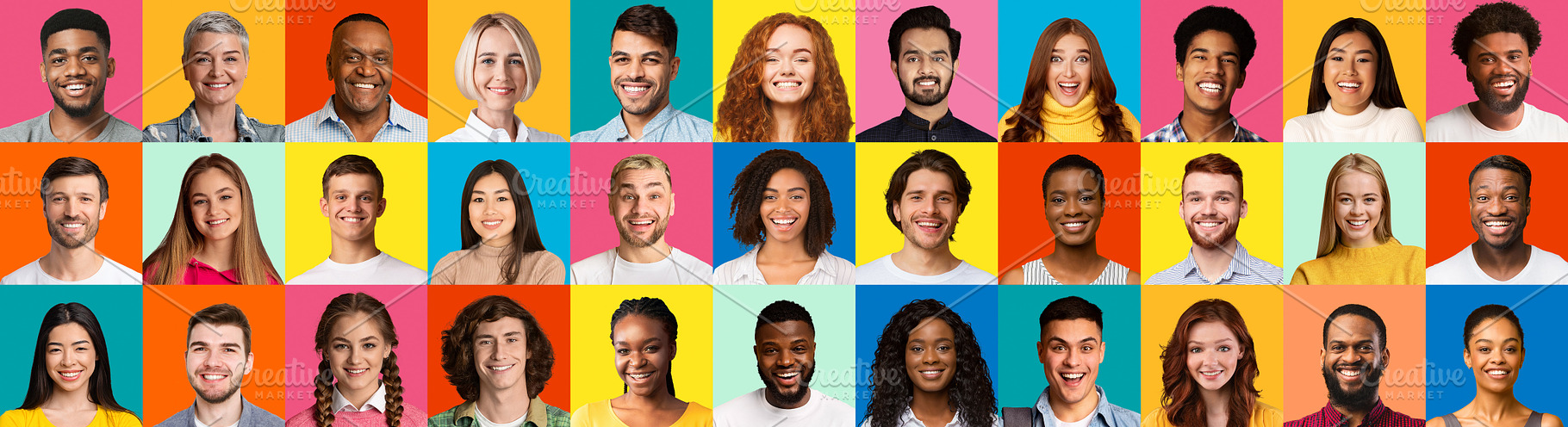 Set Of People Headshots Over Bright Colorful Backgrounds, Collage, Panorama, a Background Photo by Prostock-Studio