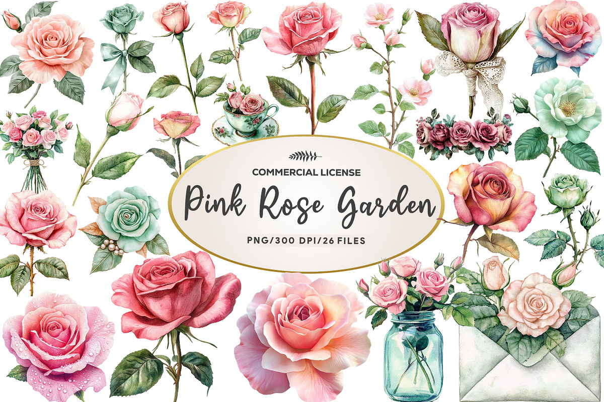 Mint and Pink Rose Garden Sublimatio, an Illustration by CreationArt (Photo 1 of 5)