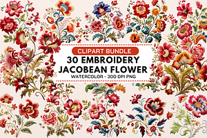 Embroidery Jacobean Flower Clipart