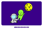 Cute Astronaut With Alien Hold Moon, a Technology Illustration by Artstorystudio (Thumbnail 1 of 3)