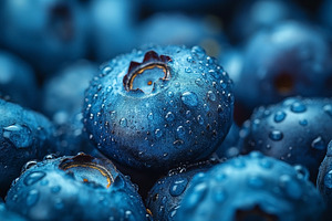 Close-up of fresh blueberries with water droplets, showcasing th, a Food & Drink Photo by ImageMir
